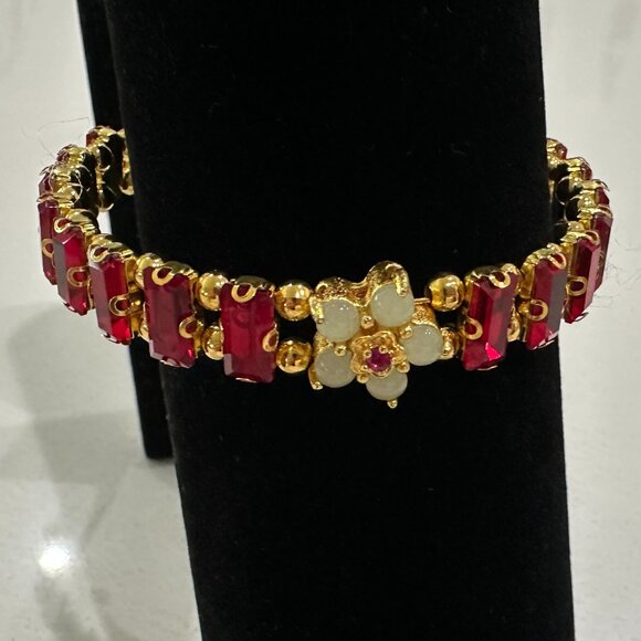 Artisan Red and Gold Tone Bracelet - Picture 1 of 8
